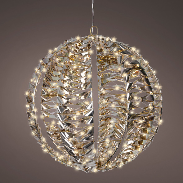 11.8 in. Gold Tinsel Sphere with 300 Warm White Lights