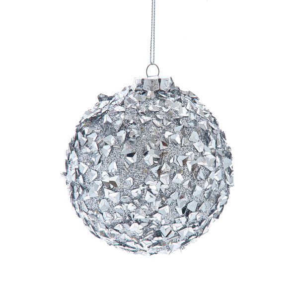 100 mm Silver Glitter and Sequin Ball Ornament