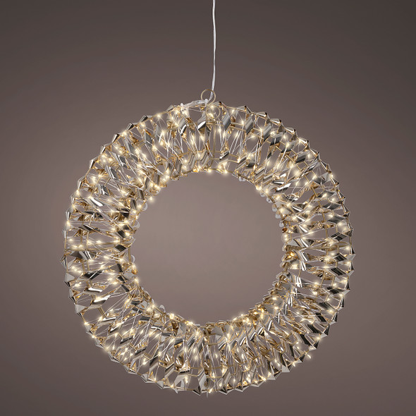 15 in. Gold Tinsel Wreath with 400 Warm White Lights