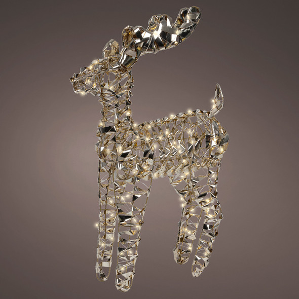 26 in. Gold Tinsel Reindeer Decor with 100 Warm White Lights