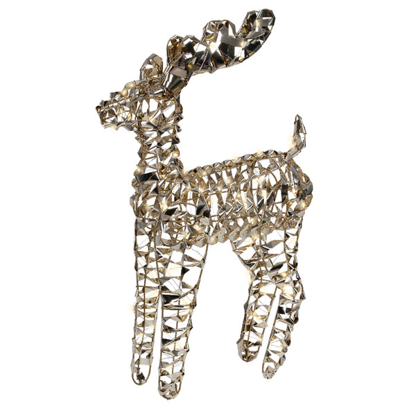 26 in. Gold Tinsel Reindeer Decor with 100 Warm White Lights