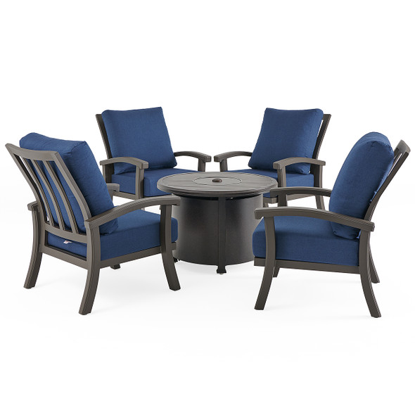 Fairmont Aged Bronze Aluminum with Cushions 5 Piece Chat Set + 36 in. D Carlisle Fire Pit - Fairmont Aged Bronze Aluminum with Cushions 5 Piece Chat Set + 36 in. D Carlisle Fire Pit -