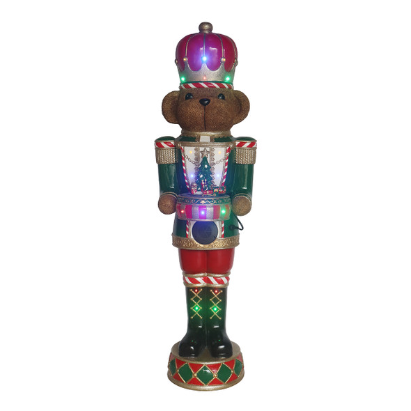 In-Store Only - 4 ft. Teddy Bear Nutcracker with Moving Train Statue with LED Multicolor Lights