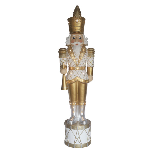 In-Store Only - 6 ft. Nutcracker with Drum Ivory and Gold Statue with 32 LED Warm White Lights -