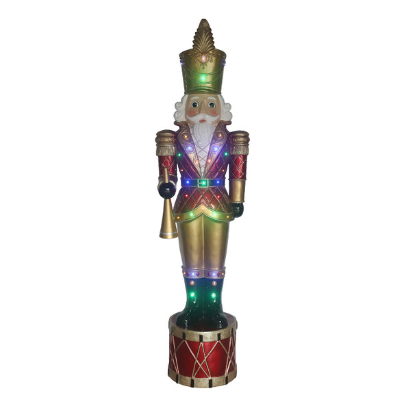 In-Store Only - 6 ft. Nutcracker with Drum Red and Gold Statue with 32 LED Multicolor Lights -