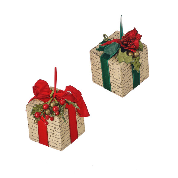 In-Store Only - 6.5 in. Vintage Script Giftbox Ornaments, Assortment of 2