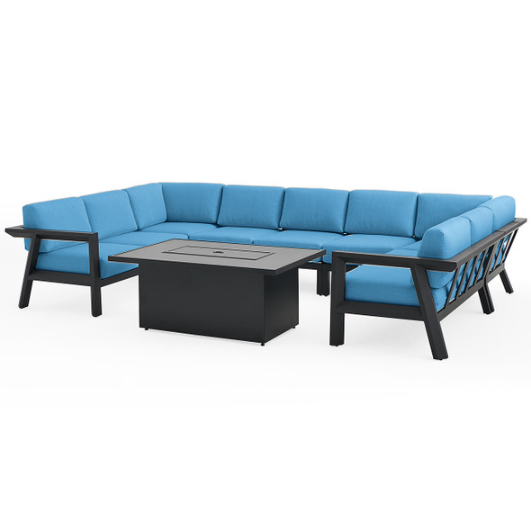 St. Lucia Midnight Aluminum with Canvas Sky Blue Cushions 8 Piece Sectional Group + 52 x 32 in. Fire Pit Table St. Lucia Midnight Aluminum with Canvas Sky Blue Cushions 8 Piece Sectional Group + 52 x 32 in. Fire Pit Table