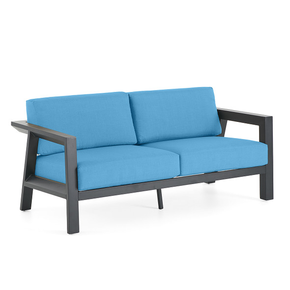 St. Lucia Midnight Aluminum with Canvas Sky Blue Cushions 3 Piece Sofa Group + 52 x 32 in. Fire Pit Table St. Lucia Midnight Aluminum with Canvas Sky Blue Cushions 3 Piece Sofa Group + 52 x 32 in. Fire Pit Table