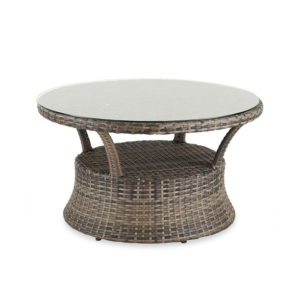 San Lucas Husk Outdoor Wicker 42 in. D Glass Top Conversation Table