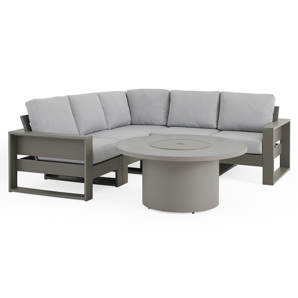 Montauk Slate Grey Polymer with Cushions 6 Piece Modular Sectional + 48 in. D Fire Pit Table