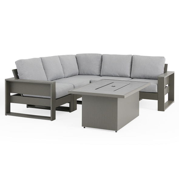 Montauk Slate Grey Polymer with Cushions 6 Piece Modular Sectional + 52 x 32 in. Fire Pit Table