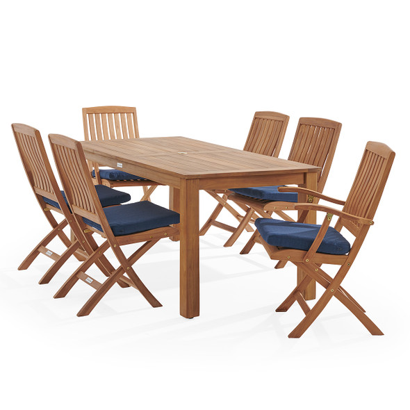 Westport Teak with Cushions 7 Piece Combo Dining Set + Oxford 71 x 36 in. Table