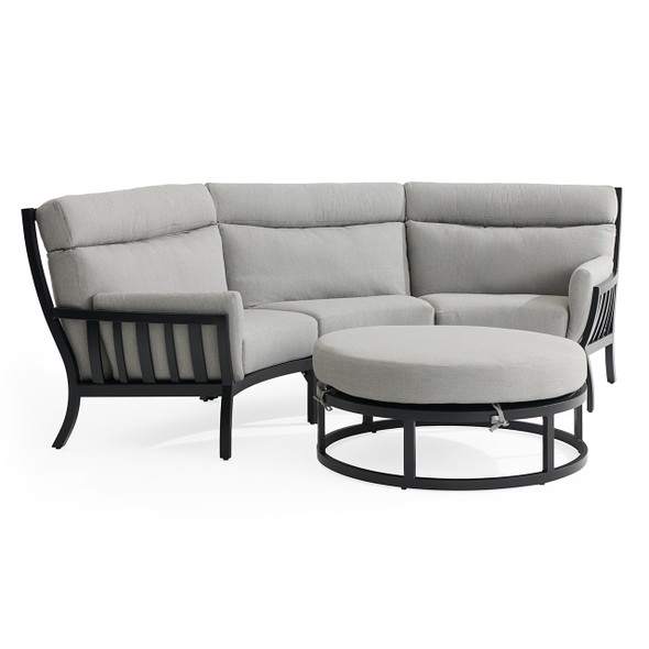 Siena Coal Aluminum with Panama Stone Grey 4 Piece Sectional with Ottoman