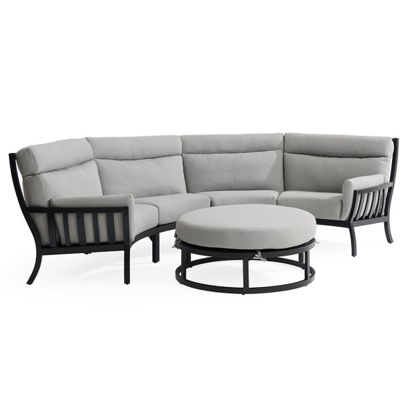 Siena Coal Aluminum with Panama Stone Grey 5 Piece Sectional with Ottoman