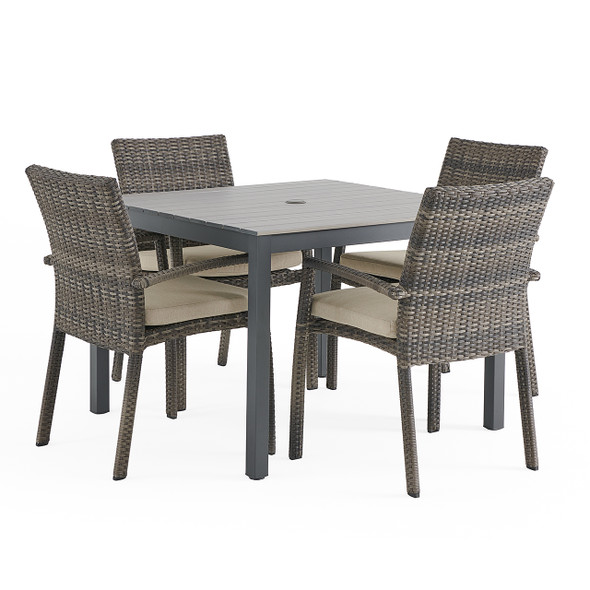 Sonoma Husk Outdoor Wicker with Cushions 5 Piece Dining Set + 40 in. Sq. Table