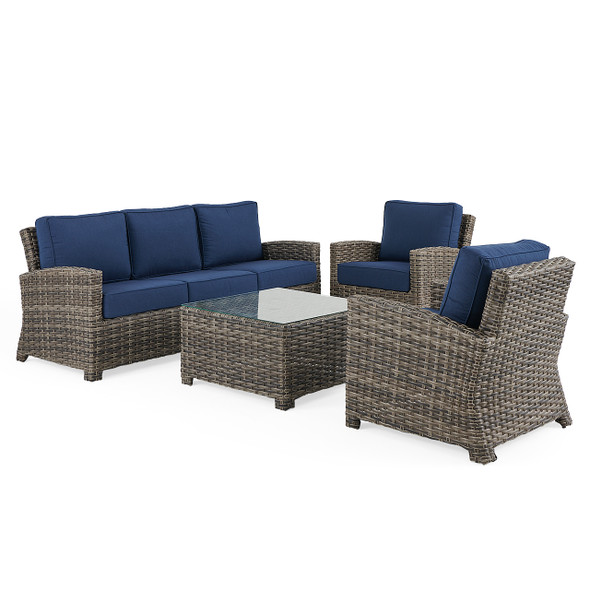 Sonoma Husk Outdoor Wicker with Cushions 4 Piece Sofa Group + 32 in. Sq. Glass Top Coffee Table