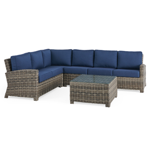 Sonoma Husk Outdoor Wicker with Cushions 5 Piece Sectional Group + 32 in. Sq. Coffee Table
