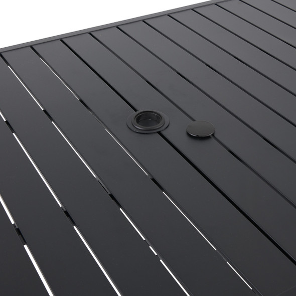 Ventura Textured Black Aluminum 84 x 42 in. Rect. Slat Top Dining Table -