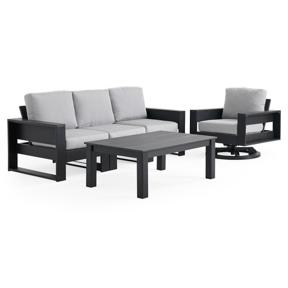 Montauk Polymer with Cushions 5 Piece Modular Swivel Sofa Group + 48 x 32 in. Coffee Table