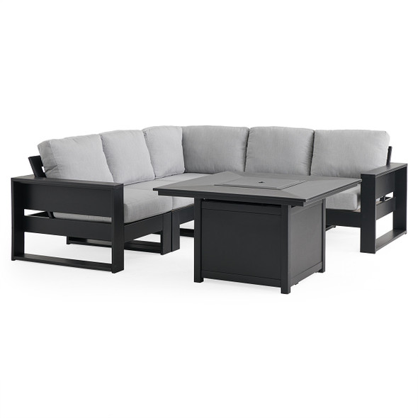 Montauk Polymer with Cushions 6 Piece Modular Sectional + 42 in. Sq. LP Gas Fire Pit