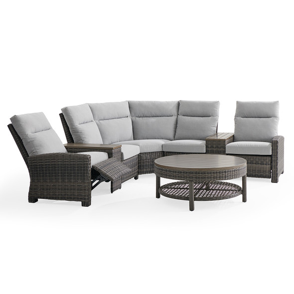Rio Silver Oak Outdoor Wicker with Cushions 4 Piece Sectional + 42 in. D Coffee Table