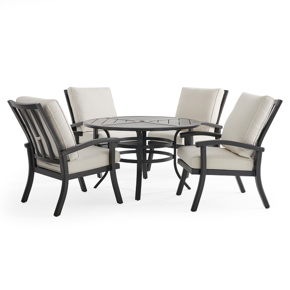 Fairmont Rustic Bronze Aluminum with Cushions 5 Piece Dining Set + 48 in. D Table