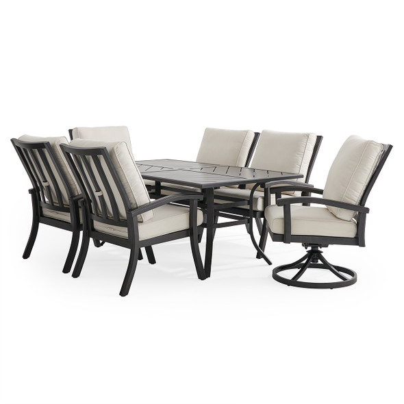 Fairmont Rustic Bronze Aluminum with Cushions 7 Piece Combo Dining Set + 70 x 40 in. Table