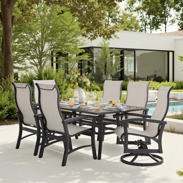 Fairmont Rustic Bronze Aluminum with Sling 7 Piece Combo Dining Set + 70 x 40 in. Table