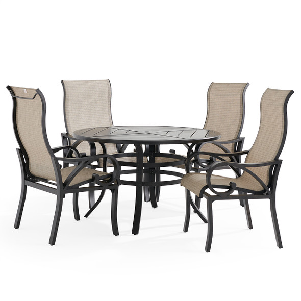 Key West Rustic Bronze Aluminum with Sling 5 Piece Dining Set + 48 in. D Table