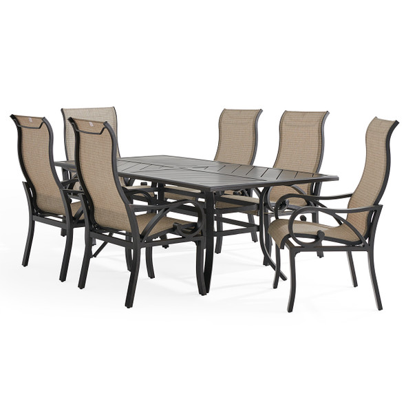 Key West Rustic Bronze Aluminum with Sling 7 Piece Dining Set + 82 x 41 in. Table