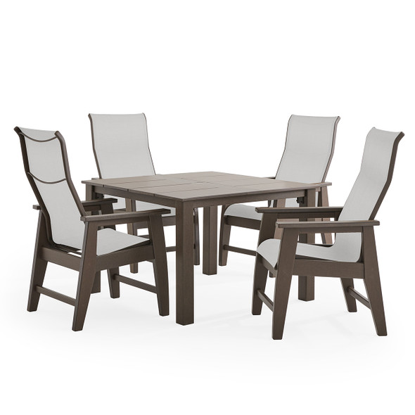 Savannah Mocha Polymer with Augustine Oyster Sling 5 Piece Dining Set + 44 in. Sq. Table
