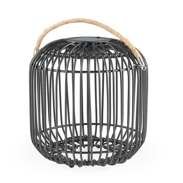 8.7 in. Round Black Wicker Solar Lantern