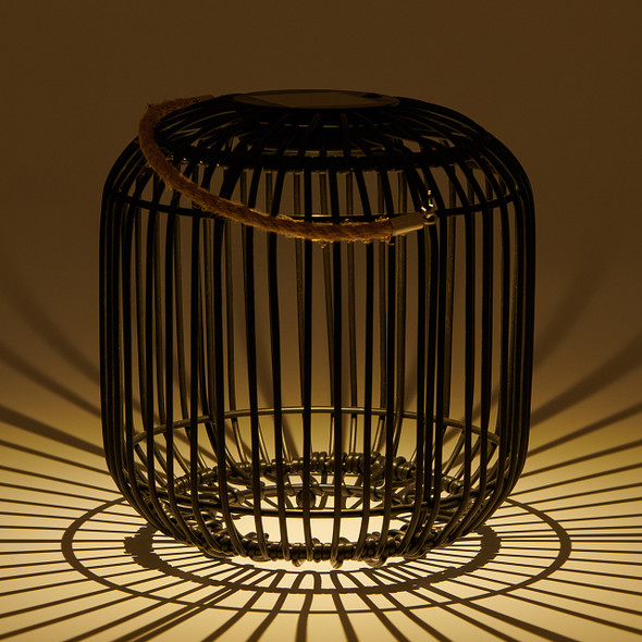 8.7 in. Round Black Wicker Solar Lantern