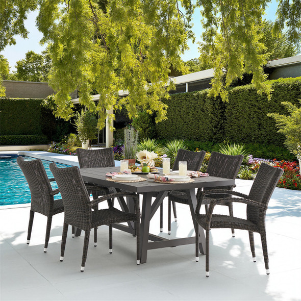Fairmont Espresso Outdoor Wicker 7 Piece Dining Set + 70 X 40 in. Table
