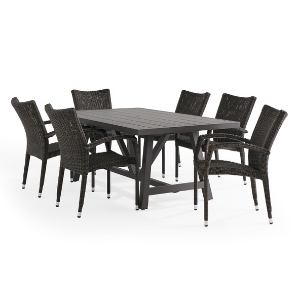 Fairmont Espresso Outdoor Wicker 7 Piece Dining Set + 70 X 40 in. Table