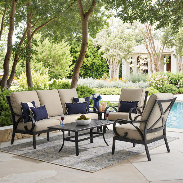 Key West Rustic Bronze Aluminum with Cushions 4 Piece Sofa Group + 48 x 26 in. Coffee Table