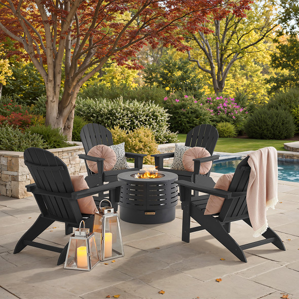 Lakeside 5-Piece Adirondack Chair Set wih 28 in. Smokeless Fire Pit