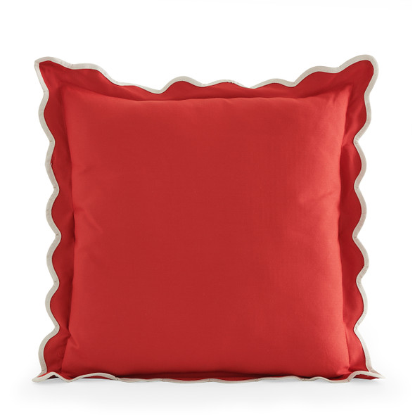 20 in. Red Scalloped-Edge Outdoor Throw Pillow