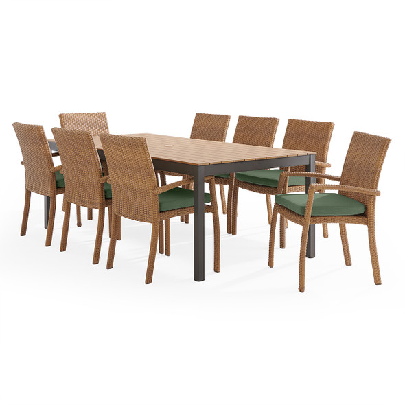 Sonoma Natural Outdoor Wicker 9-Piece Dining Set with Cushions and 84 x 40 in. Table