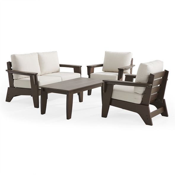 Savannah Mocha Polymer with Cushions 4 Piece Loveseat Group + 48 x 32 in. Coffee Table