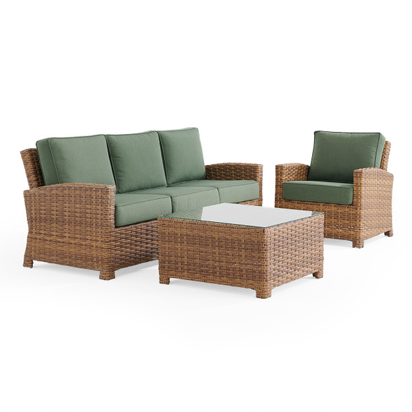 Sonoma Natural Outdoor Wicker 3-Piece Sofa Set with Cushions and 32 in. Square Glass Top Coffee Table