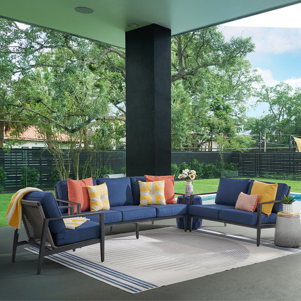 Portofino Husk Midnight Aluminum with Cushions 3 Piece Sofa Group + Loveseat and Club Chair