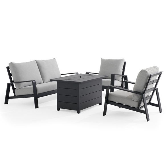 Carmel Midnight Aluminum 4-Piece Sofa Set includes 44 x 28 in. Fire Pit Table