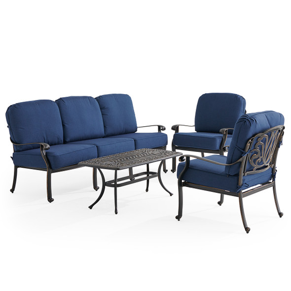 Roma Black Gold Cast Aluminum with Cushions 4 Piece Sofa Group + 42 x 21 in. Coffee Table