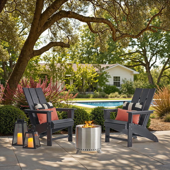 Newport 3-Piece Polymer Adirondack Chat Set with 16 in. Smokeless Fire Pit