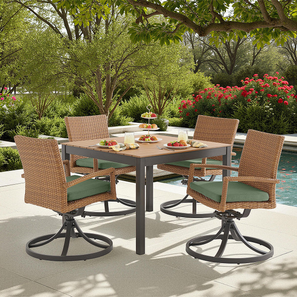 Sonoma Wicker 5 Pc 40 in. Square Swivel Dining Set, Natural