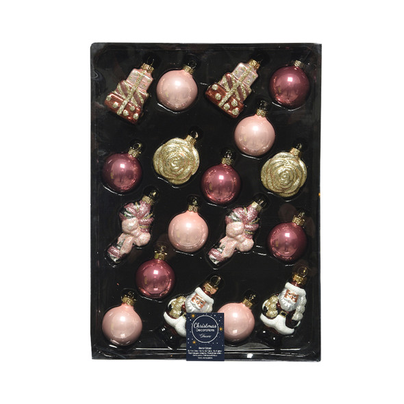 Mauve and Champagne Glass Christmas Classic Ornaments, Set of 18