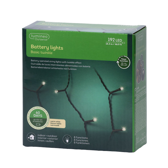 In-Store Only - 46.9 Ft. 192 Warm White Led W/ Black Wire Durawise Basic 8 Function Twinkle In-Store Only - 46.9 Ft. 192 Warm White Led W/ Black Wire Durawise Basic 8 Function Twinkle