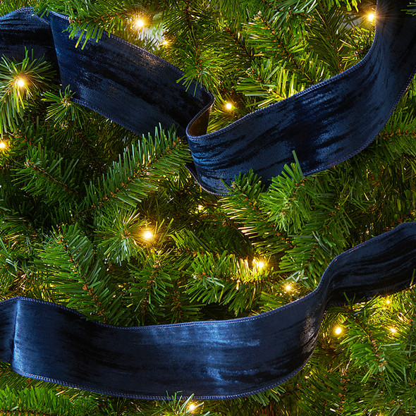 In-Store Only - 2.5 Inch x 30 Feet Midnight Blue Crush Wave Velvet Wired Ribbon
