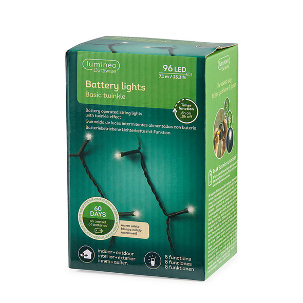 In-Store Only - 23.3 Ft. 96 Warm White Led with Black Wire Durawise Basic 8 Function Twinkle